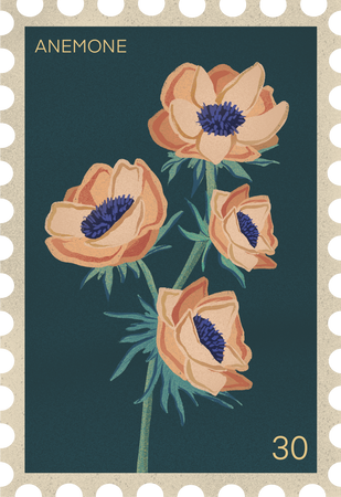 Vintage Flowers & Insects Postage Stamps Anemone